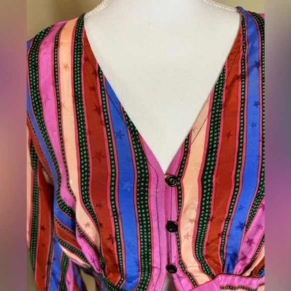 NWT Topshop cropped Multicolor Tie-Front Blouse with flare sleeves size … - Picture 2 of 12
